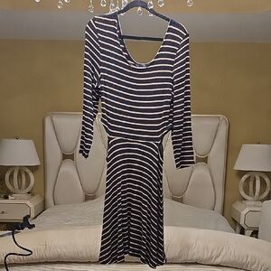 American Eagle Outfitters Black and Ceam Striped Long Sleeve Dress